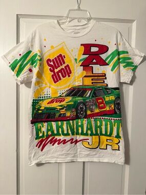 Sun-Drop Earnhardt Jr. White Racing Graphic Tee-Medium